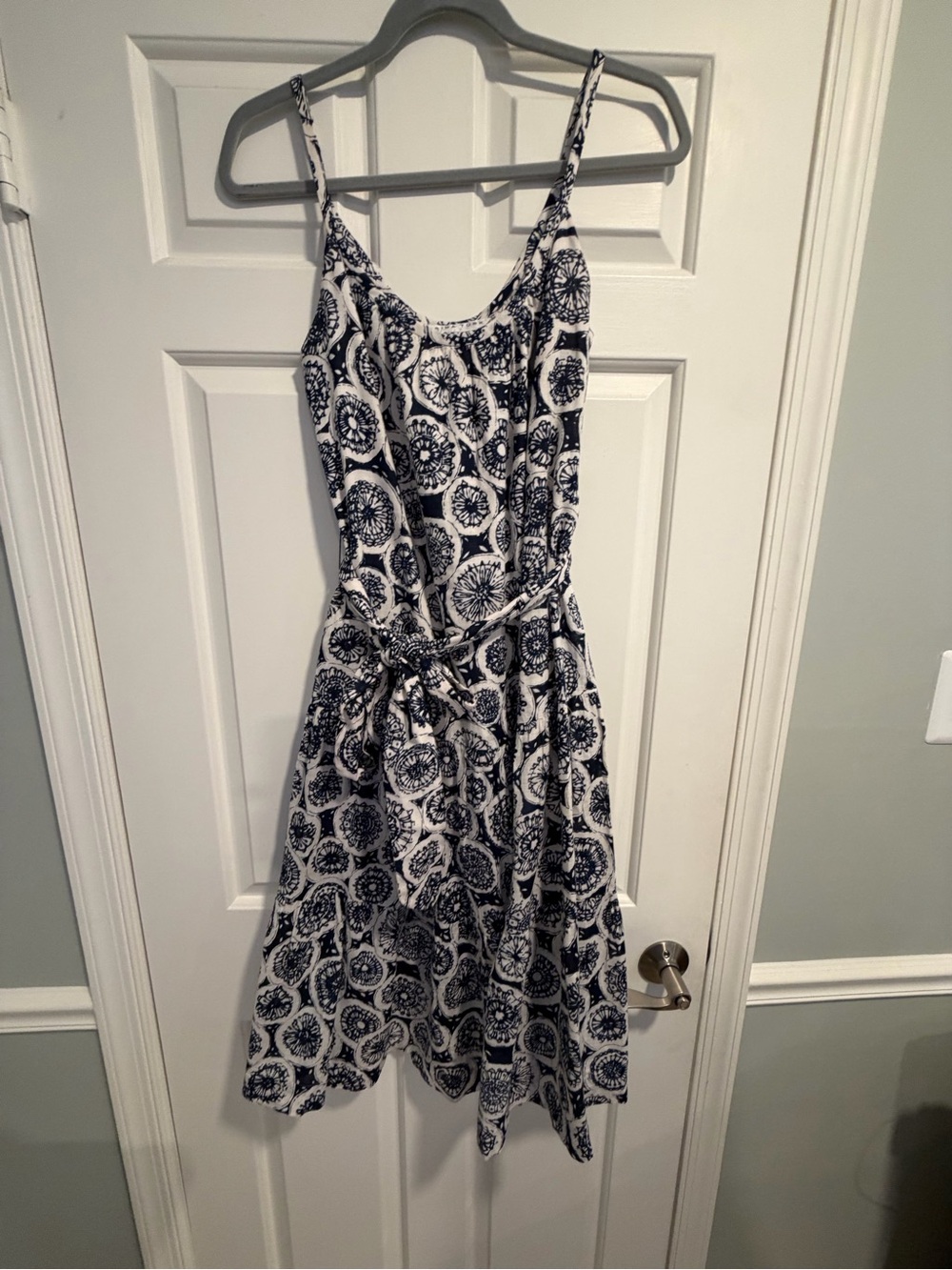 Trina Turk Navy and White Patterned Spaghetti Strap Dress